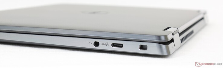 Derecha: auriculares de 3,5 mm, USB-C 3.2 Gen. 2 con DisplayPort + Power Delivery, ranura de bloqueo de cuña