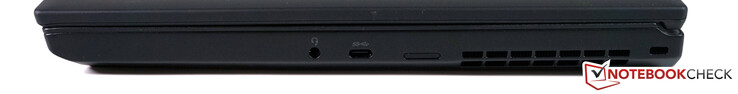Derecha: 3,5 mm audio, USB tipo C 3.1 Gen 1 (Power Delivery & DisplayPort), bandeja nano-SIM, puerto de bloqueo Kensington