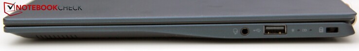 Derecha: conector de audio de 3,5 mm, USB Tipo-A 2.0, ranura de bloqueo Kensington
