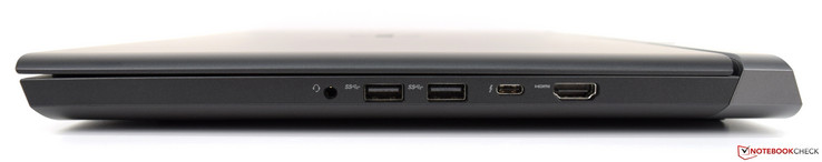 Derecha: 3,5 mm de audio, 2x USB 3.1, USB Type-C con Thunderbolt 3 a 40 Gbps, HDMI 2.0