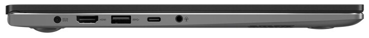 Lado izquierdo: Fuente de alimentación, HDMI, USB 3.2 Gen 1 (Tipo A), Thunderbolt 4 (Tipo C; DisplayPort, Entrega de energía), audio combo