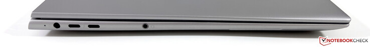 Izquierda: Fuente de alimentación, 2x USB-C 4.0 con Thunderbolt 4 (40 GBit/s, DisplayPort-ALT 1.4), 3,5 mm estéreo