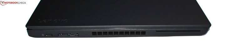 Izquierda: 2x USB 3.1 Gen2 Tipo C, Mini-Ethernet/Dockingport, lector de tarjetas inteligentes