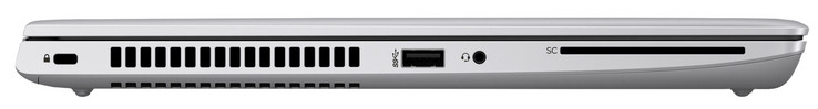 Lado izquierdo: Kensington Lock, puerto USB 3.1 Gen 1 (tipo A), conector de audio combinado de 3,5 mm, lector de tarjetas inteligentes.