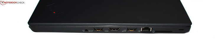 Derecha: combo de audio, USB 3.1 Gen2 Tipo A, HDMI, USB 3.0 Tipo A, RJ45 Ethernet, lector de tarjetas SD, Kensington Lock