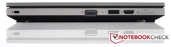 Izquierda: Bloqueo Kensington, VGA, USB 2.0/eSATA, HDMI, lector de tarjetas 2 en 1