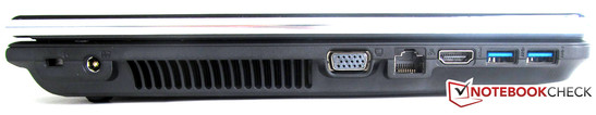 Izquierda: 2 USB 3.0, HDMI, RJ45, VGA, alimentación, bloqueo Kensington