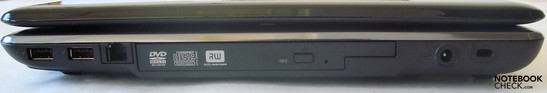 2x USB 2.0, modem, DVD drive, conector de poder, ranura de seguridad Kensington