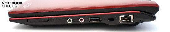 Derecha: Lector de tarjetas, conectores de audios, USB 2.0, Cierre Kensington, RJ45