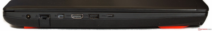 Izquierda: Toma de corriente, Ethernet (desplegable), DisplayPort, HDMI 2.0, USB 3.0, USB 3.1 Gen2 Type-C