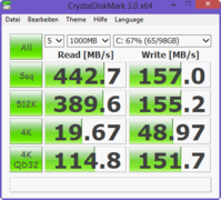 CrystalDiskMark en lectura: 442 MB/s CrystalDiskMark en lectura: 442 MB/s