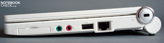 Derecha: Ranura ExpressCard/34, Audio, USB, LAN