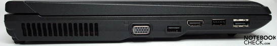 Lado Izquierdo, de izquierda a derecha: Ventilador, VGA, USB, HDMI, USB, eSata