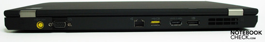 Lado Posterior: Conector de poder, VGA, red, conexiones USB, combinación USB/eSATA, puerto para pantalla