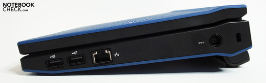 Lado Derecho: 2x USB, LAN, conector de poder, Kensington