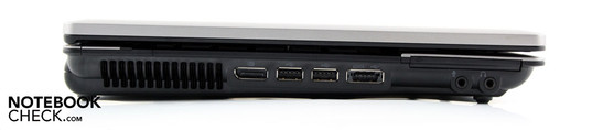 Lado izquierdo: DisplayPort, 2xUSB 2.0, combo eSATA/USB, micrófono, salida
