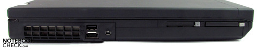 Izquierda: combo eSATA/USB, USB 3.0, FW400, ExpressCard/34, Compact Flash