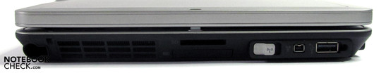 Lado Izquierdo: porta bolígrado, lector de tarjetas, ExpressCard, interruptor wireless, Firewire, USB 2.0