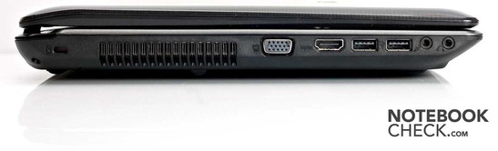 Izquierda: Seguro Kensington, VGA, HDMI, 2x USB 2.0, Entrada de Microfono y Auriculares