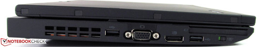 Izquierda: USB 2.0, VGA, puerto display, USB 2.0, ExpressCard54, wifi on/off