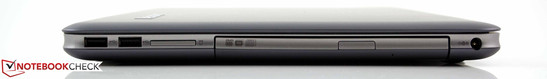 Derecha: 2 x USB 2.0, lector de tarjetas, unidad DVD, clavija AC