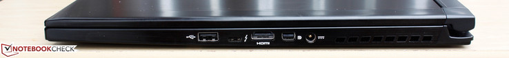 Derecha: USB 2.0, USB Type-C con Thunderbolt 3, HDMI 2.0, mini DisplayPort 1.2, entrada de corriente