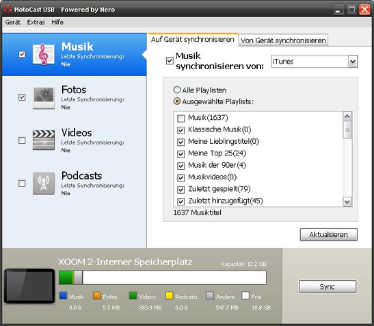 Sin el software MotoCast, el Xoom 2 no puede mostrar sus ficheros en un PC/Mac.