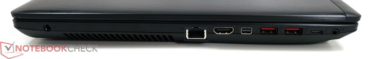 Izquierda: Toma de corriente, LAN RJ-45, HDMI, Mini-DisplayPort, 2x USB 3.0, USB 3.0 Type-C