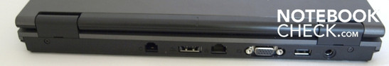 Posterior: modem, 1xUSB/eSATA, Modem, VGA, Gigabit LAN, 1x USB 2.0, adaptador de corriente.