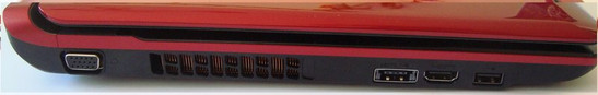 Izquierda: Salida VGA, ranura de ventilación, puerto combo eSATA/USB, HDMI, USB