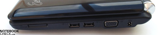 Lado Derecho: Lector de Tarjetas Multimedia, 2x USB 2.0, VGA, conector de poder