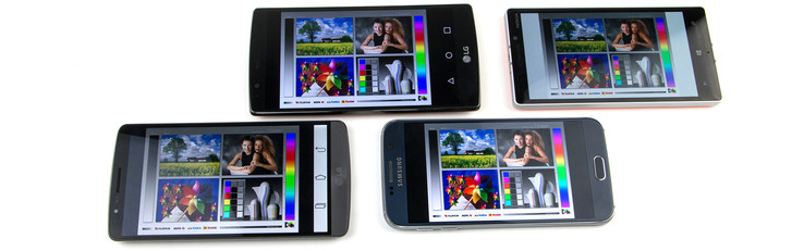 Arriba (desde la izquierda): LG G4 y Nokia Lumia 930; debajo (desde la izquierda): LG G3 y Samsung Galaxy S6