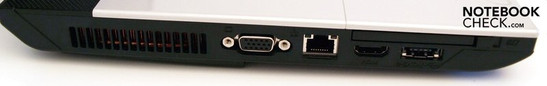 Lado Izquierdo: ventilador, VGA, LAN (RJ-45), ExpressCard/54, HDMI, eSATA/USB