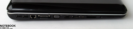 Lateral Izquierdo: 2x USB, LAN, puerto de expansión, Salida VGA, HDMI, e-SATA, Firewire, Lector de tarjetas, Expresscard