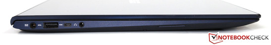 Izquierda: toma de corriente, USB 3.0, micro HDMI, puerto de entrada/salida de línea