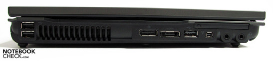 Lado izquierdo: 2 USBs, puerto de pantalla, eSATA, USB, FW, audio