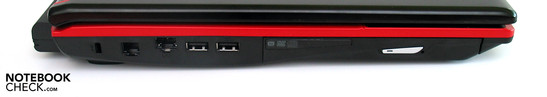Izquierda: Cierre Kensington, modem, LAN, 2x USB, unidad óptica