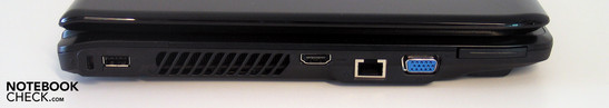 Lado Izquierdo: Kensington Lock, USB, HDMI, LAN, Salida VGA, ExpressCard 34mm