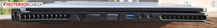 Izquierda: Bloqueo Kensington, Gigabit Ethernet, HDMI, USB 3.0, auriculares, micrófono