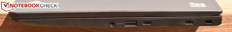 Right: 3.5 mm combo audio, USB 3.0, USB Type-C, USB Type-C, Kensington Lock