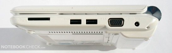 Lado Derecho: Lector MMC/SD, 2x USB 2.0, VGA, conector de poder