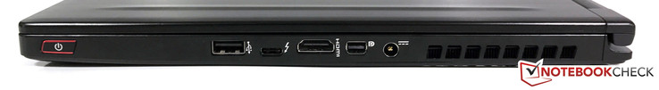 Right: USB 2.0, Thunderbolt 3 with USB 3.1 Type-C, HDMI 1.4, Mini-DisplayPort 1.2, power