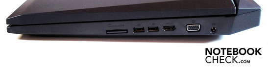 Lado Derecho: lector de tarjeta, 2 x USB 2.0, HDMI, VGA, toma de poder