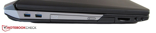 Izquierda: 2x USB 3.0, grabador Blu-ray, lector de tarjetas, micrófono, auriculares