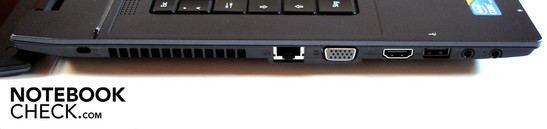 Izquierda: Cierre Kensington, LAN Gigabit, VGA, HDMI, USB 2.0, 2x Audio