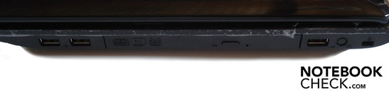 Lado derecho: 2x USB 2.0, quemador de DVD, USB 2.0, seguro Kensington