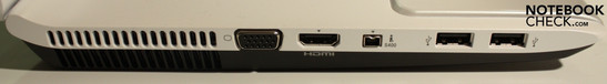 Lado Izquierdo: VGA, HDMI, Firewire, 2x USB 2.0