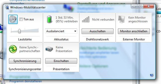 El centro de movilidad del Windows Vista cuida de todas las configuraciones importantes de una portátil.