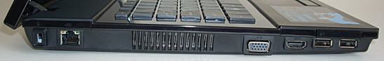Izquierda: Cierre Kensington, LAN, apertura, D-Sub/VGA, HDMI, ExpressCard/34, 2x USB