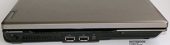 Left side: Power Socket, Vent holes, 2x USB, FireWire, ExpressCard